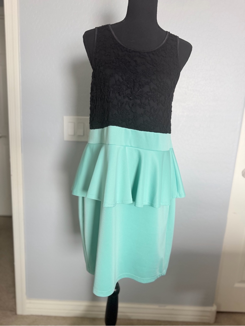 Black & Mint Peplum Dress